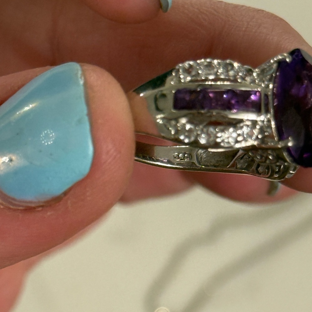 Sterling Silver with Amethyst and Peridot Gemstone Jewelry Set - Picture 5 of 11